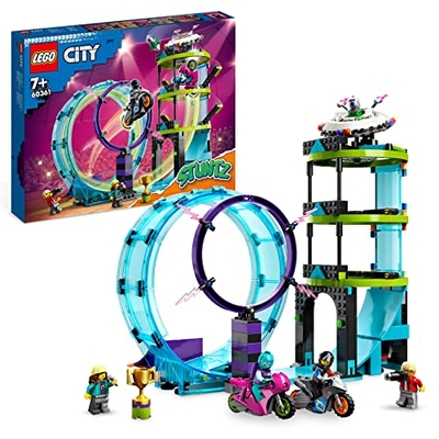LEGO 60361 City Stuntz Ultieme stuntrijders uitdaging, 3in1 Stunts en Wedstrijden voor 1 of 2 Spelers, met 2 Vliegwiel Speelgoed Motoren voor Kinderen, 2023 Set