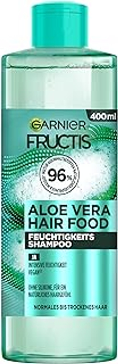 Garnier Fructis Aloë Vera Shampoo, voor normaal tot droog haar, hydraterende en zachte reiniging, voor meer glans en soepelheid, met kokosolie, zonder siliconen, Hair Food, 400 ml