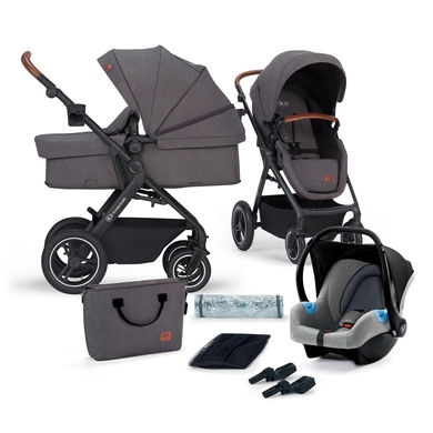 Kinderkraft B-TOUR - multifunctionele kinderwagen 3-in-1 - omvormbaar XL zitje/wieg - TRAVEL SYSTEM met autostoeltje - luchtbanden met vering - waterdichte kap met UPF50+ filter - verstelbare duwstang - snel inklapbaar met zitje - Grijs