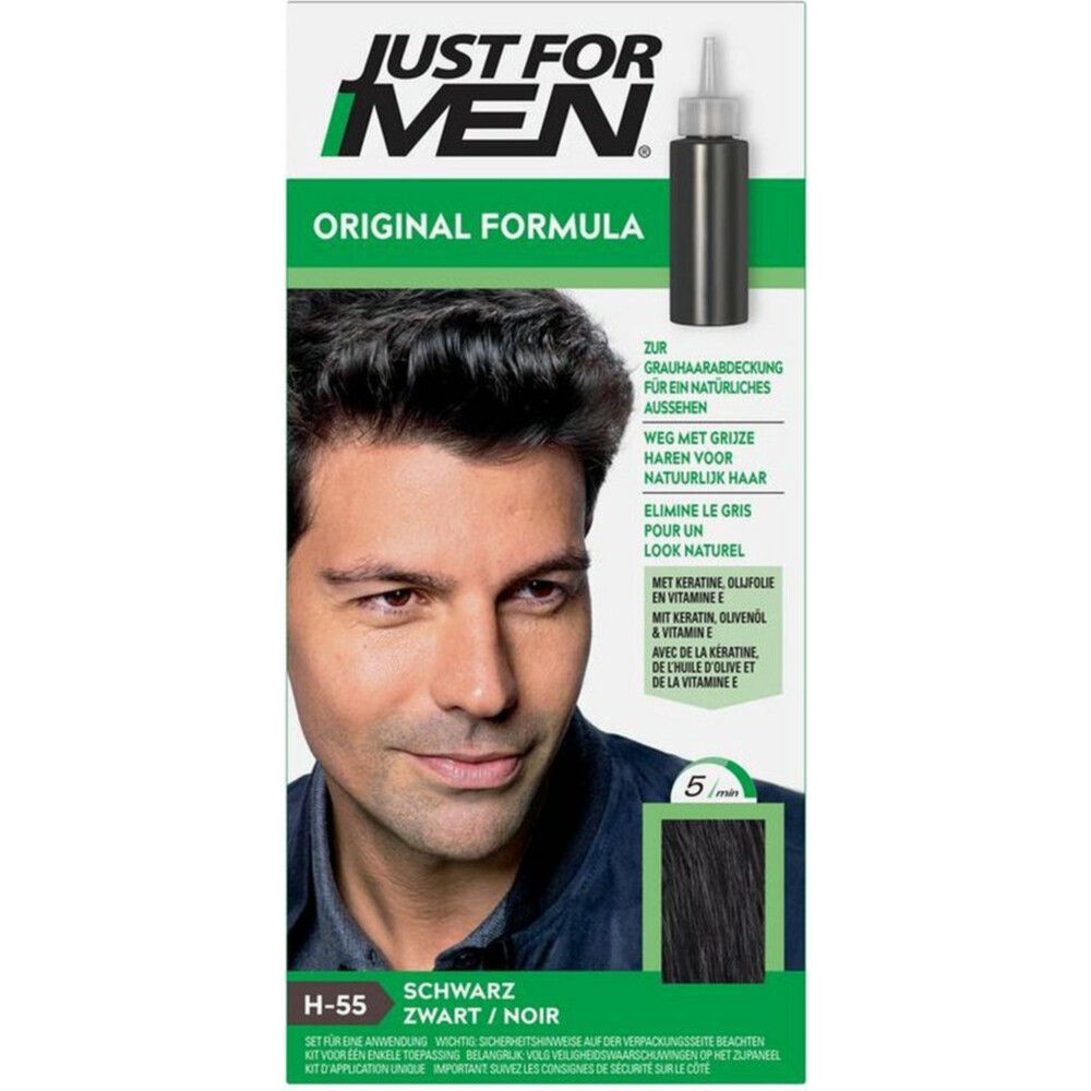 Just For Men Original Haarkleuring H55 Zwart - Haarverf voor Mannen - Professionele Grijsdekking in 5 Minuten - 100% Natuurlijke Uitstraling - Dekt tot 8 Weken - Vrij van Ammoniak