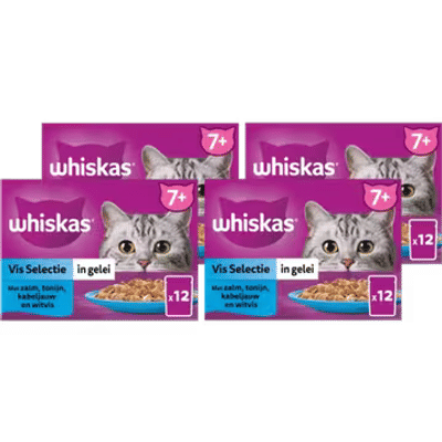 Whiskas 7+ Natvoer - Vis - Selectie in gelei - maaltijdzakjes 4 x 12 x 85g - natvoer katten