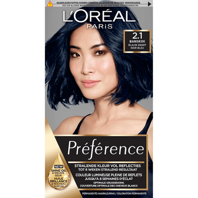 6x L'Oréal Préférence Permanente Haarkleuring 2.1 Blauw Zwart
