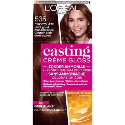 2x L'Oréal Casting Crème Gloss Semi-Permanente Haarkleuring 535 - Chocolate - Licht Goud Mahoniebruin