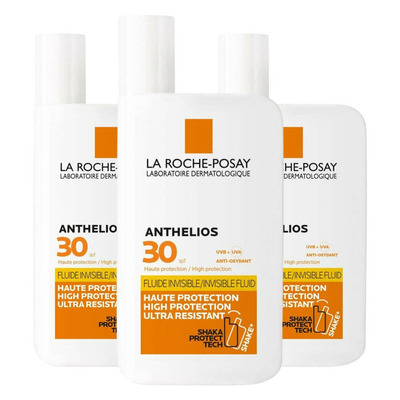 3x La Roche Posay Anthelios Onzichtbare Zonnebrand Fluide Gezicht SPF 30 50 ml