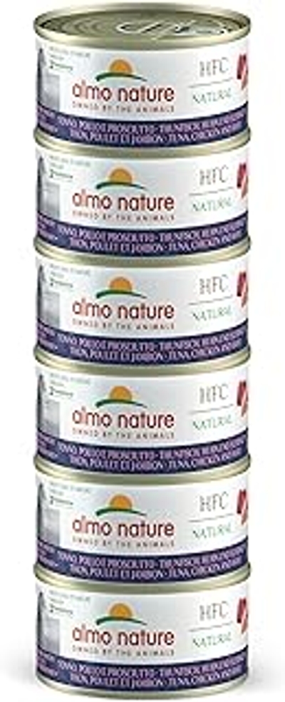 Almo Nature HFC Natural Megapack, natvoer voor katten - tonijn, kip en ham - 6 blikjes à 70 g - natvoer katten