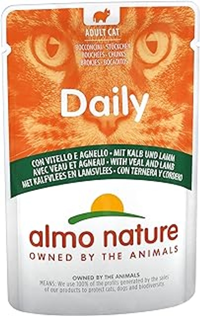 Almo Nature Daily Nassfutter für Erwachsene Katzen mit Kalb und Lamm - Beutel 30 x70 g - kattenbrokken