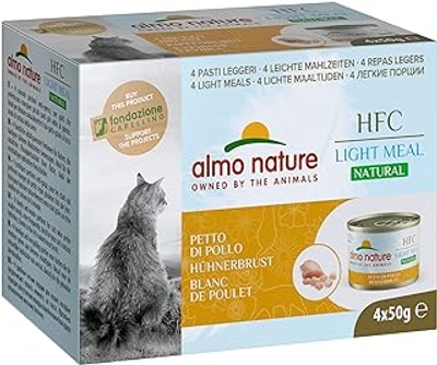 Almo Nature HFC Natural Light Meal - Chicken White - Natvoer voor volwassen katten: 4 dozen van 50 g - natvoer katten