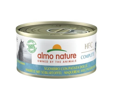 Almo Nature HFC Complete natvoer voor volwassen katten, makreel met zoete aardappel, 24 verpakkingen van 70 g - natvoer katten
