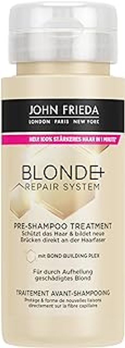 John Frieda BLONDE+ Repair System Pre-Shampoo Treatment - Inhoud: 100 ml - Met Bond Building Plex - Voor door bleken beschadigd blond - beschermt het haar