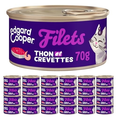 Edgard & Cooper Volwassen kattennet graanvrij kattenvoer natuurlijk voedsel set 24 x 70 g tonijn/garnalen, lekker en uitgebalanceerd gezond eten - natvoer katten