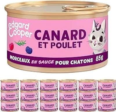 Edgard & Cooper Patée Stukjes van saus voor katten, kittens, junior, gesteriliseerd of actief, natuurlijk natvoer, zonder granen, 85 g x 18 cm, eend en kip, gezonde voeding, smakelijke en evenwichtige - natvoer katten