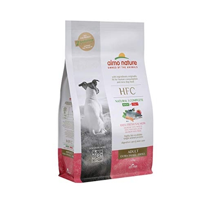 Almo Nature HFC Adult XS-S- Droogvoer voor kleine honden met verse zalm van oorsprong, geschikt voor menselijke consumptie, nu hondenvoer, 1,2 kg - hondenbrokken