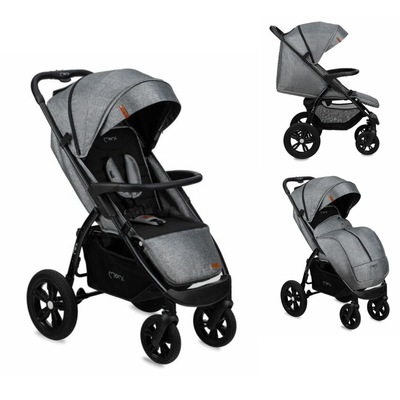 MoMi Wandelwagen - Comfortabele Buggy - Miya met XXL wielen & Zonnekap - Grijs (geschikt van 6mnd - 22kg)