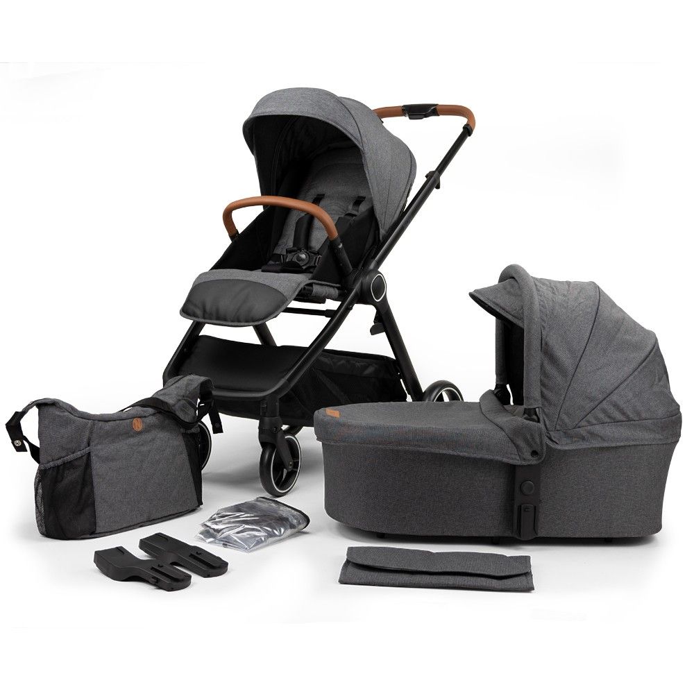 Novi Baby® Neo Kinderwagen - Grijs/Cognac Grip - Inclusief adapterset voor de Maxi-Cosi - Inclusief bijpassende luiertas