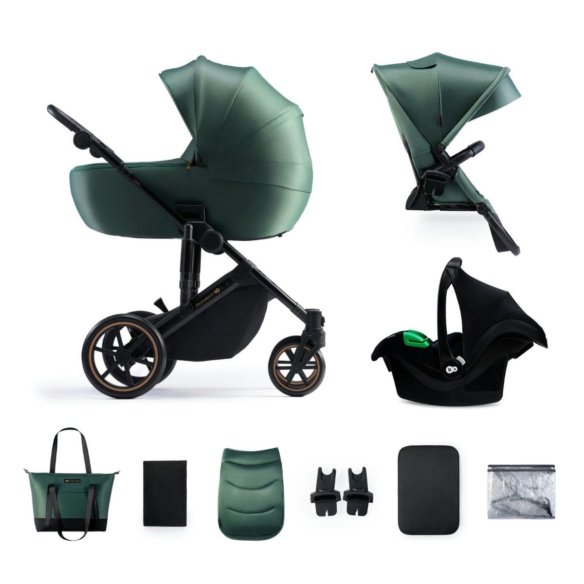 Kinderwagen Kinderkraft Prime2 PRO 3-in-1 Dark Green Incl. Autostoel & Luiertas