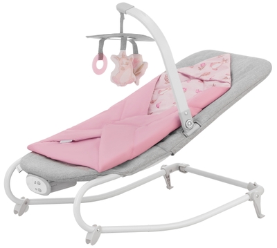 Kinderkraft FELIO 2 - Wipstoel en Ligstoel voor Baby's - 2-in-1 Schommelstoel met Muziek en Trillingen - Inclusief Verwijderbare Boog met Speelgoed, Slaapzak en Muggennet - Geschikt vanaf Geboorte tot 9 kg - Compact en Lichtgewicht - Roze