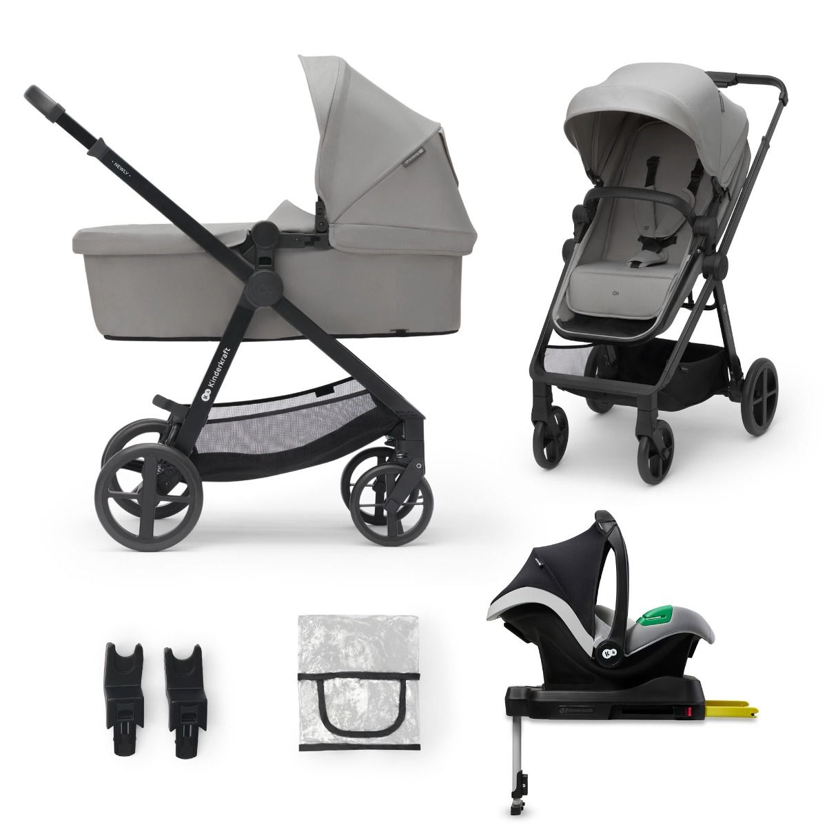 Kinderwagen Kinderkraft Newly 4-in-1 Pro Moonlight Grey met Autostoel en Base