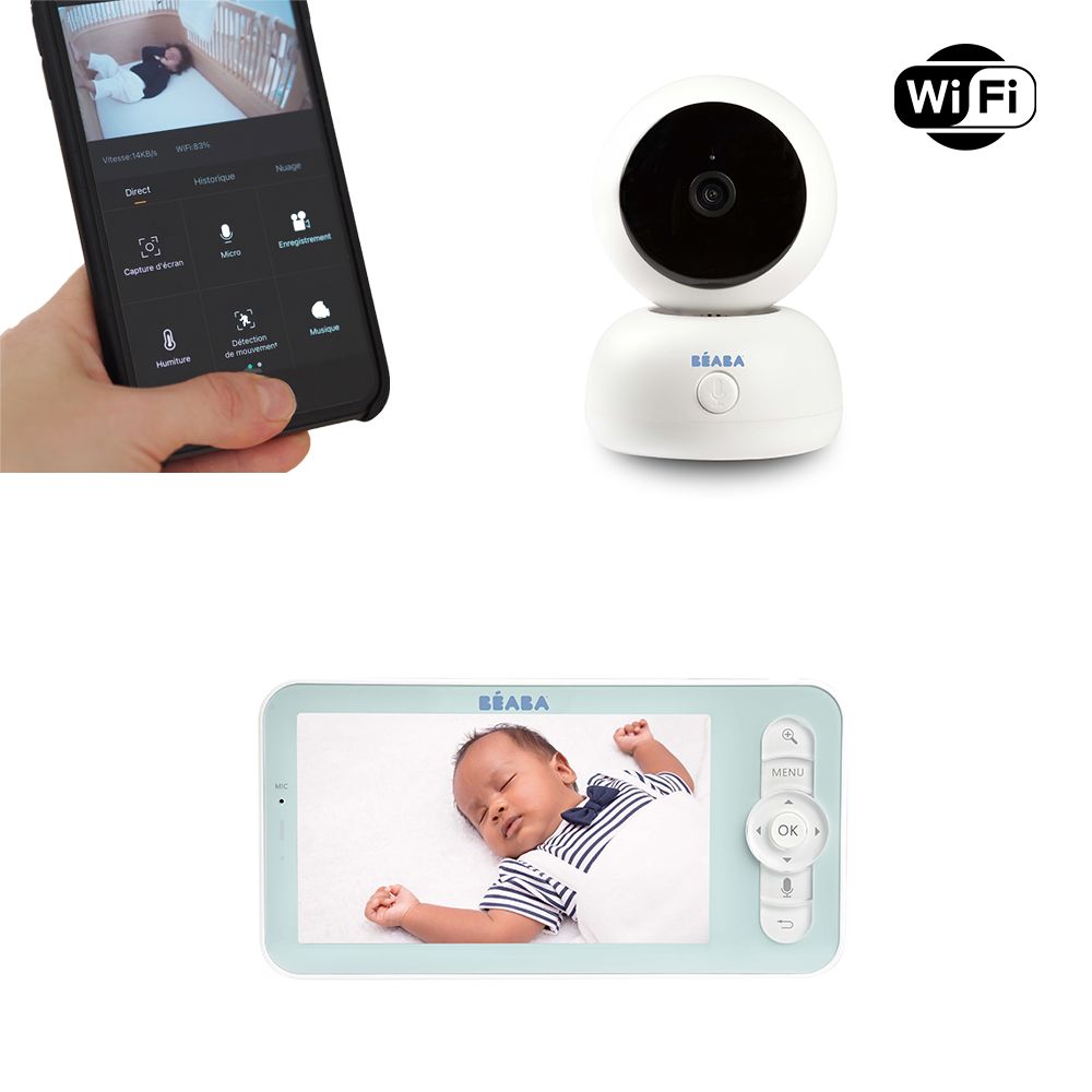 Béaba Zen Premium - Babyfoon met Video - 360° Draaibare Camera - Full HD - Infrarood Nachtzicht - Bediening via App en Ouderunit - Wit