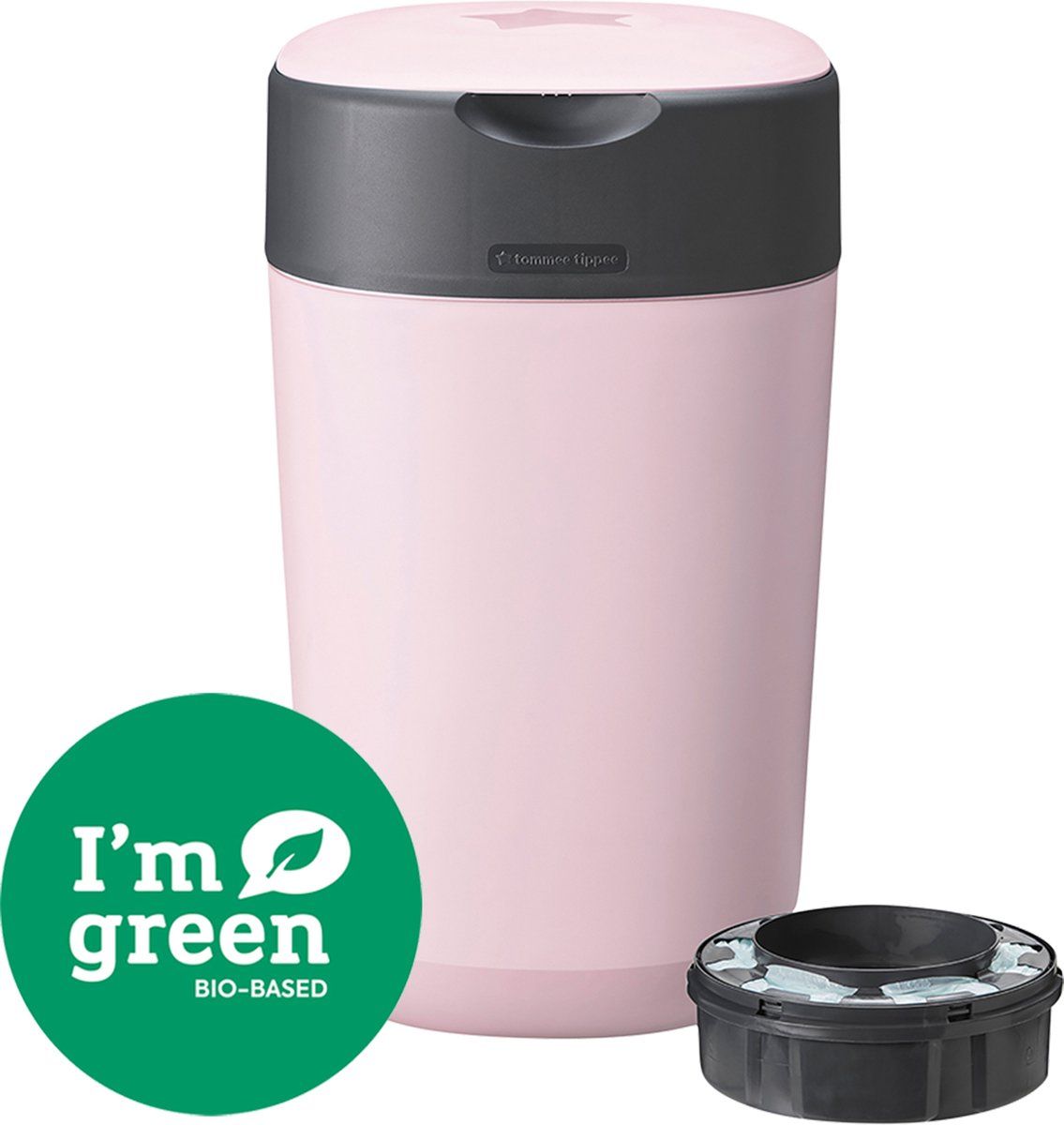 Tommee Tippee Twist & Click Advanced luieremmer, incl. een cassette met antibacteriële folie van duurzame herkomst Green in roze