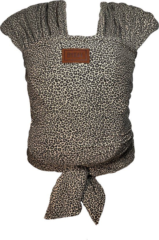 ByKay - Draagdoek - Rekbaar - Leopard Sand - Maat M - Organic katoen - Zand - Ecru - Stretchy Wrap Deluxe - + mutsje