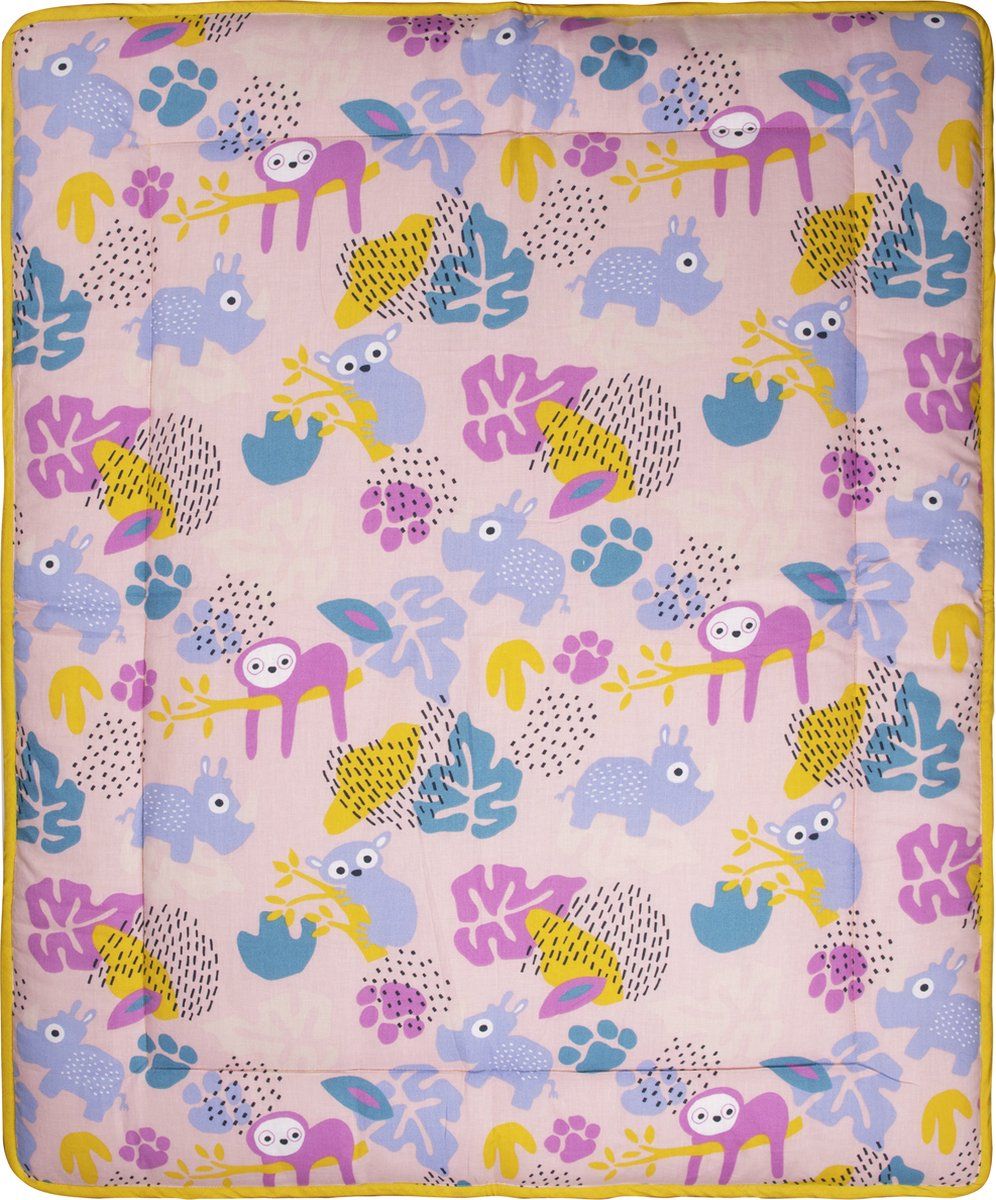 Boxkleed Briljant Baby Jungle Dusk Flower 80x100 Pink