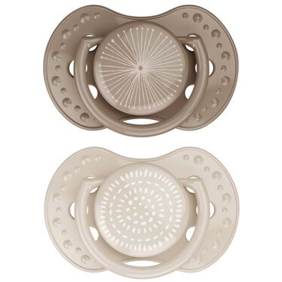Difrax LOVI Dynamische Fopspeen 0 tot 3 Maanden - Beige & Bruin - 2 Stuks, Siliconen Speen, Gemakkelijk te Accepteren