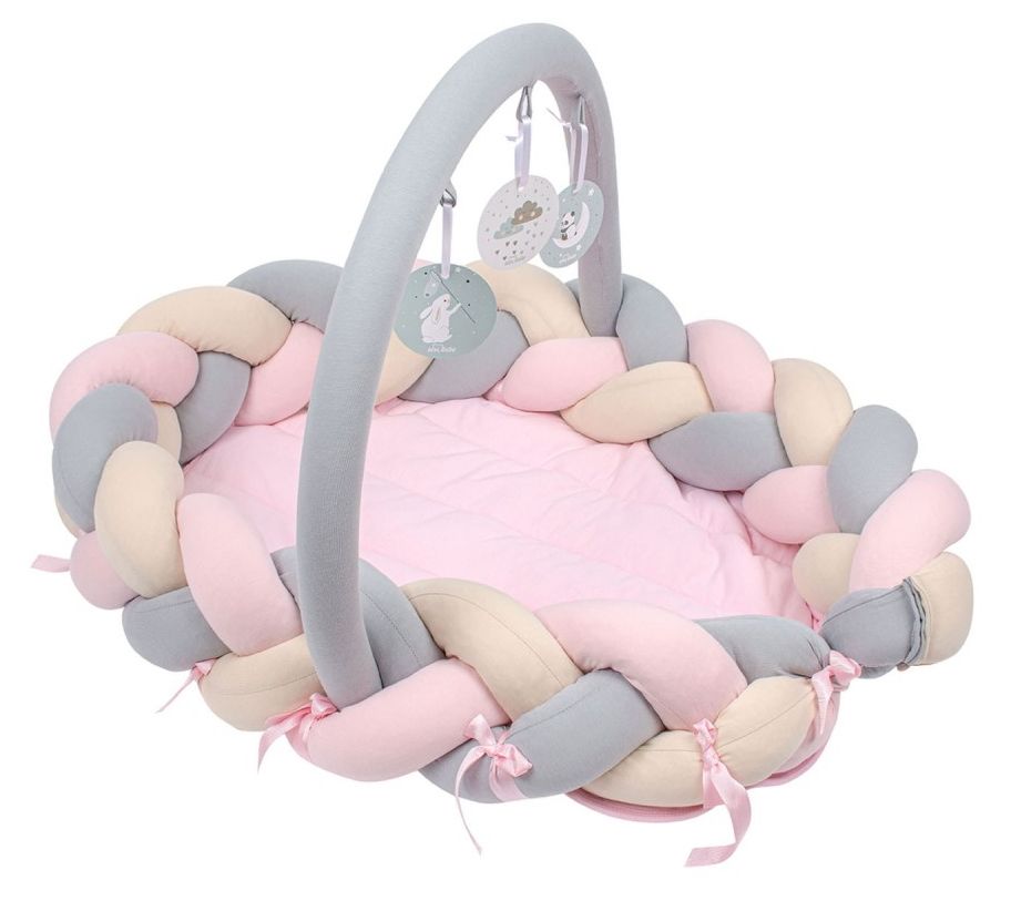 Sevibaby Roze 3-in-1 Braided Bedbumper en Babynest 521-2