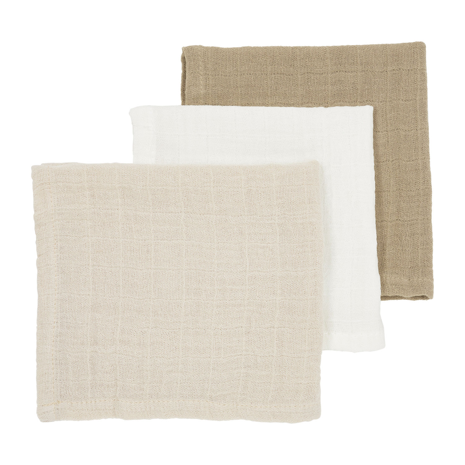 Meyco Baby Hydrofiele Monddoekjes - 3 Stuks - Offwhite/Soft Sand/Taupe