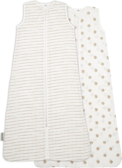 Meyco Baby Dots/Stripe hydrofiele slaapzak zomer - 2-pack - sand - 70cm
