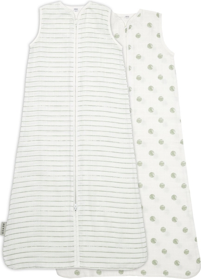 Meyco Baby Dots/Stripe hydrofiele slaapzak zomer - 2-pack - soft green - 70cm