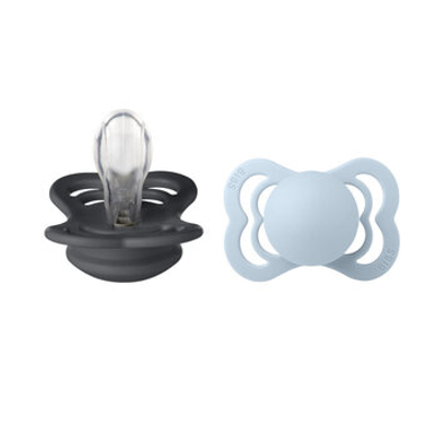 BiBS - Supreme Collection - Stage 1 Fopspeen - 0/6 maanden - 2 stuks - Iron / Baby Blue