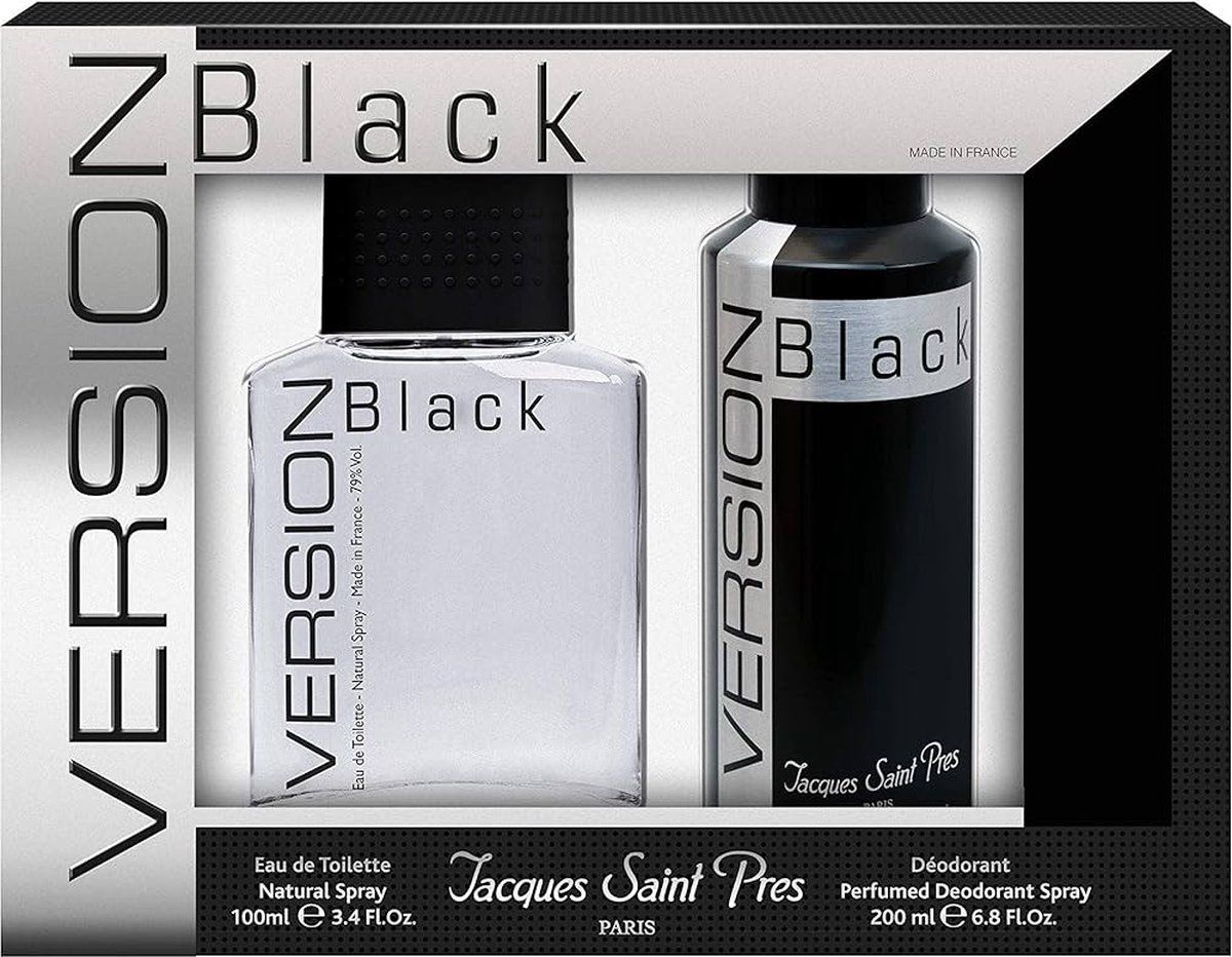 Coffret VERSION Black - Parfums  - Jacques Saint Prés - Contient : 1 Eau de Toilette 100 ml - 1 Déodorant 200 ml