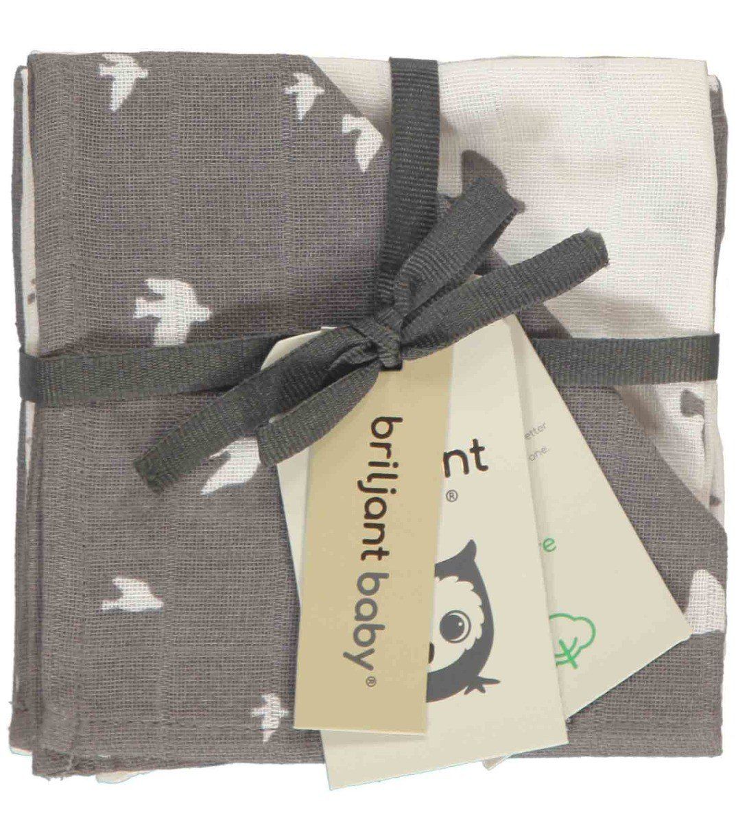 Hydrofiele Monddoekjes Briljant Baby Birds Organic Tornado Dark Grey 4st