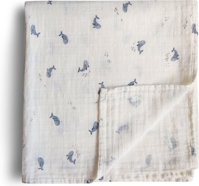 Mushie Hydrofiele Doek XL Swaddle - Whales