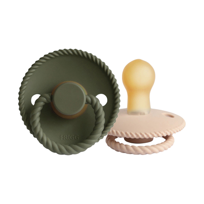 FRIGG Rope Fopspeen Croissant / Olive 0-6 Mnd 2 Stuks