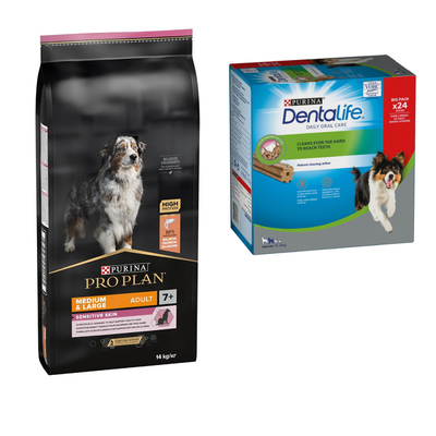 Pro Plan Dog - Medium & Large Adult 7+ Sensitive Skin Zalm & Rijst  12 kilo - hondenbrokken