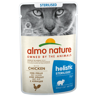 24x70g Sterilised Kip Almo Nature Holistic Kattenvoer - natvoer katten