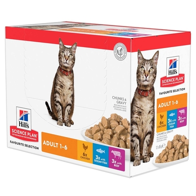 48x85g Maaltijdzakjes Adult Favoriete selectie Hill's Science Plan Kattenvoer Nat - natvoer katten