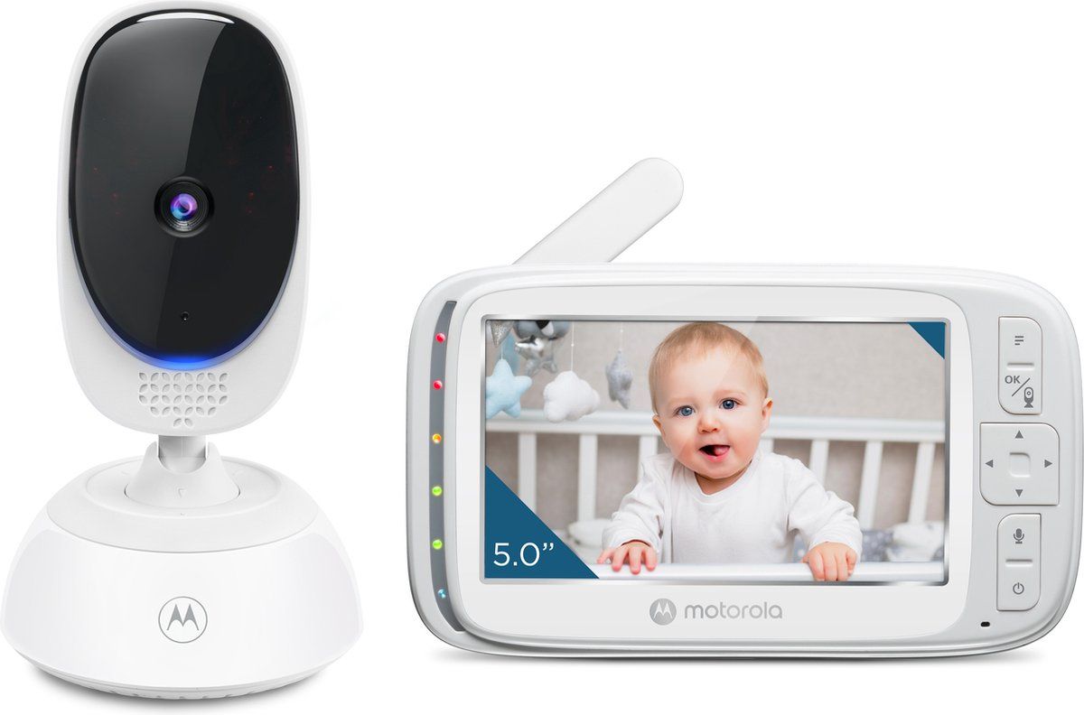 Motorola Nursery Babyfoon met Camera VM75 - Baby Monitor met 5-Inch Ouder Unit - Baby Camera met Nachtvisie, Digitale Zoom, Tweeweg Communicatie en Slaapliedjes - Kunststof - Wit