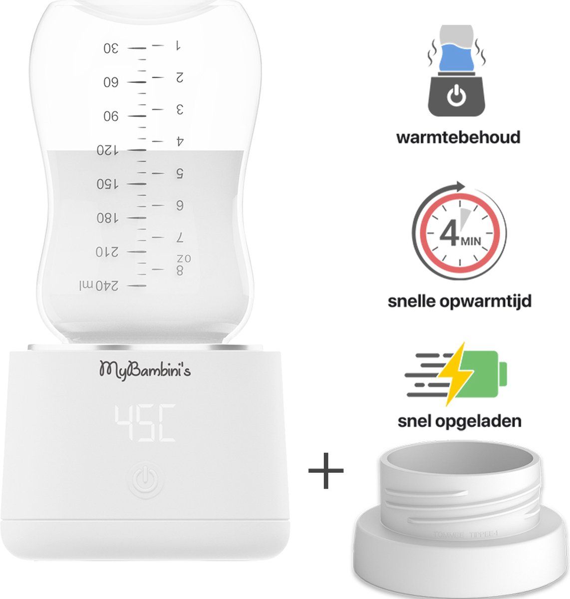 MyBambini's Bottle Warmer Pro™ - Draagbare Baby Flessenwarmer voor Onderweg - Wit - Geschikt voor Tommee Tippee