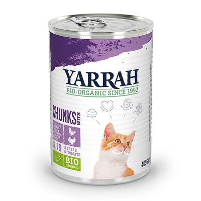 6x405g Chunks Kip en Kalkoen met Brandnetel & Tomaat Yarrah Biologisch Kattenvoer Nat - natvoer katten