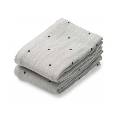 Liewood Lewis Hydrofiele Doek 2-Pack - 70x70 cm. - Classic Dot Dumbo Grey