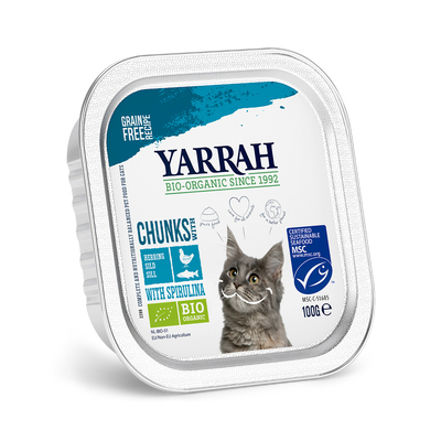 6x100g Chunks Vis met Bio Spirulina Yarrah Biologisch Kattenvoer Nat - natvoer katten