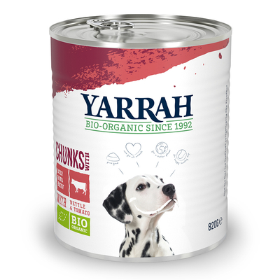 6 x 820 g Yarrah Bio Brokjes Kip & Rund met Brandnetel & Tomaat Hondenvoer - natvoer honden