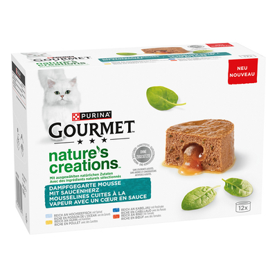 24x 85g Gourmet Nature's Creations Gravy Heart Zeevis, Kip, Kabeljauw en Rund nat kattenvoer - natvoer katten