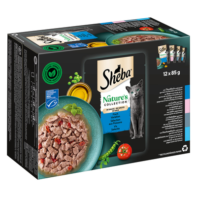 Sheba Nature's Collection in Sauce 96 x 85 g - Fisch Variation (Thunfisch, Lachs, Kabeljau, Hochseefisch) - natvoer katten