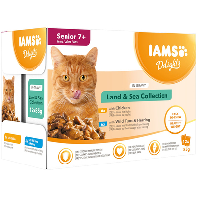 IAMS Delights Senior Land & Sea Collection in Saus - 24 x 85 g - natvoer katten