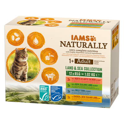 48x85g Land & Sea Collection Naturally Adult Cat IAMS Kattenvoer nat - natvoer katten