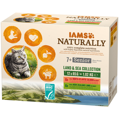 48x85g Naturally Senior Land & Sea Collection IAMS Kattenvoer nat - natvoer katten