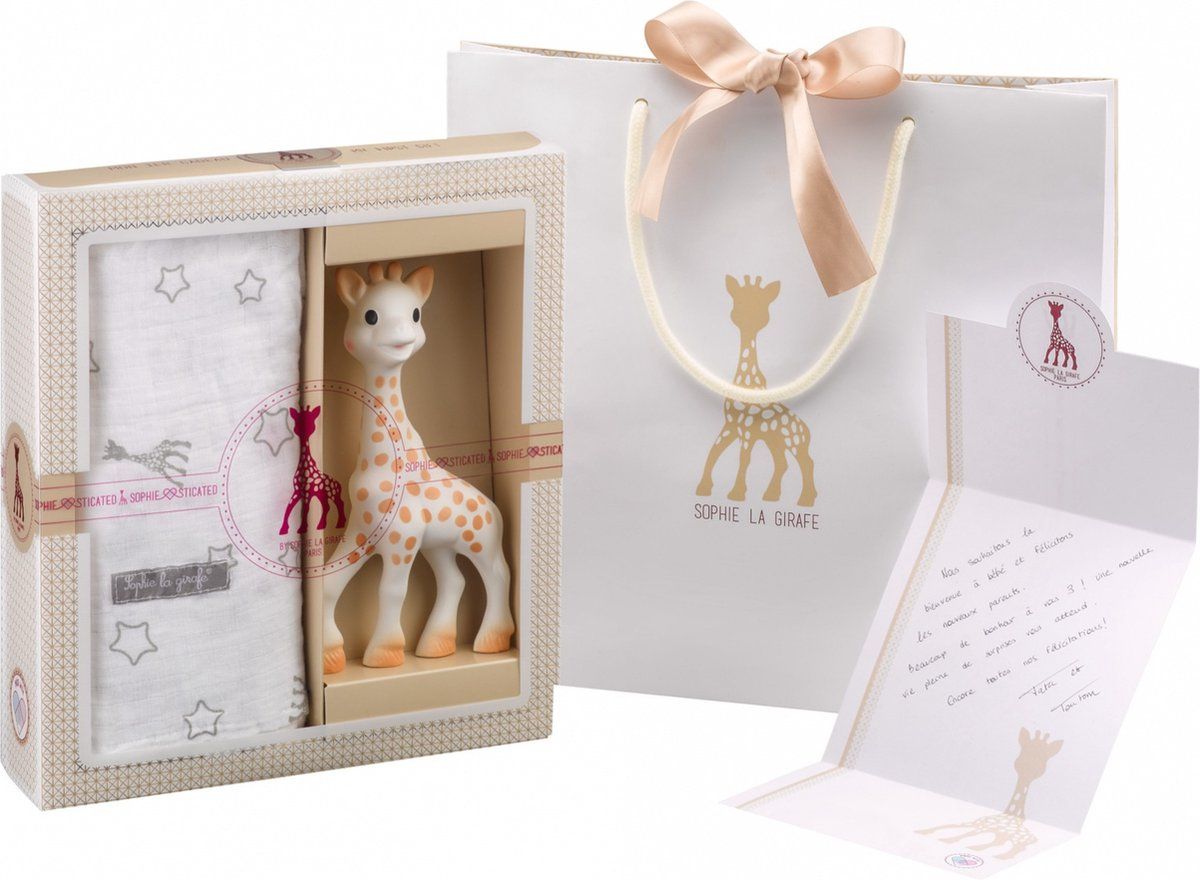 Sophie de giraf Sophiesticated Cadeauset - Baby speelgoed - Sophie de giraf & Hydrofiele doek - Kraamcadeau – Babyshower cadeau - 4-Delig